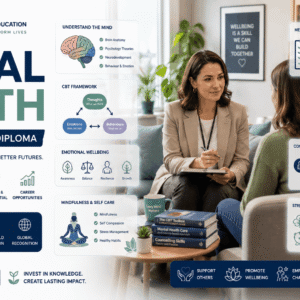 Professional Mental Health Diploma course featuring counselling, wellbeing, psychological support, and mental health education.