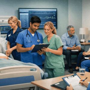 Mental Health Nursing Level 3 students learning patient care, therapeutic communication and clinical skills in a modern healthcare setting