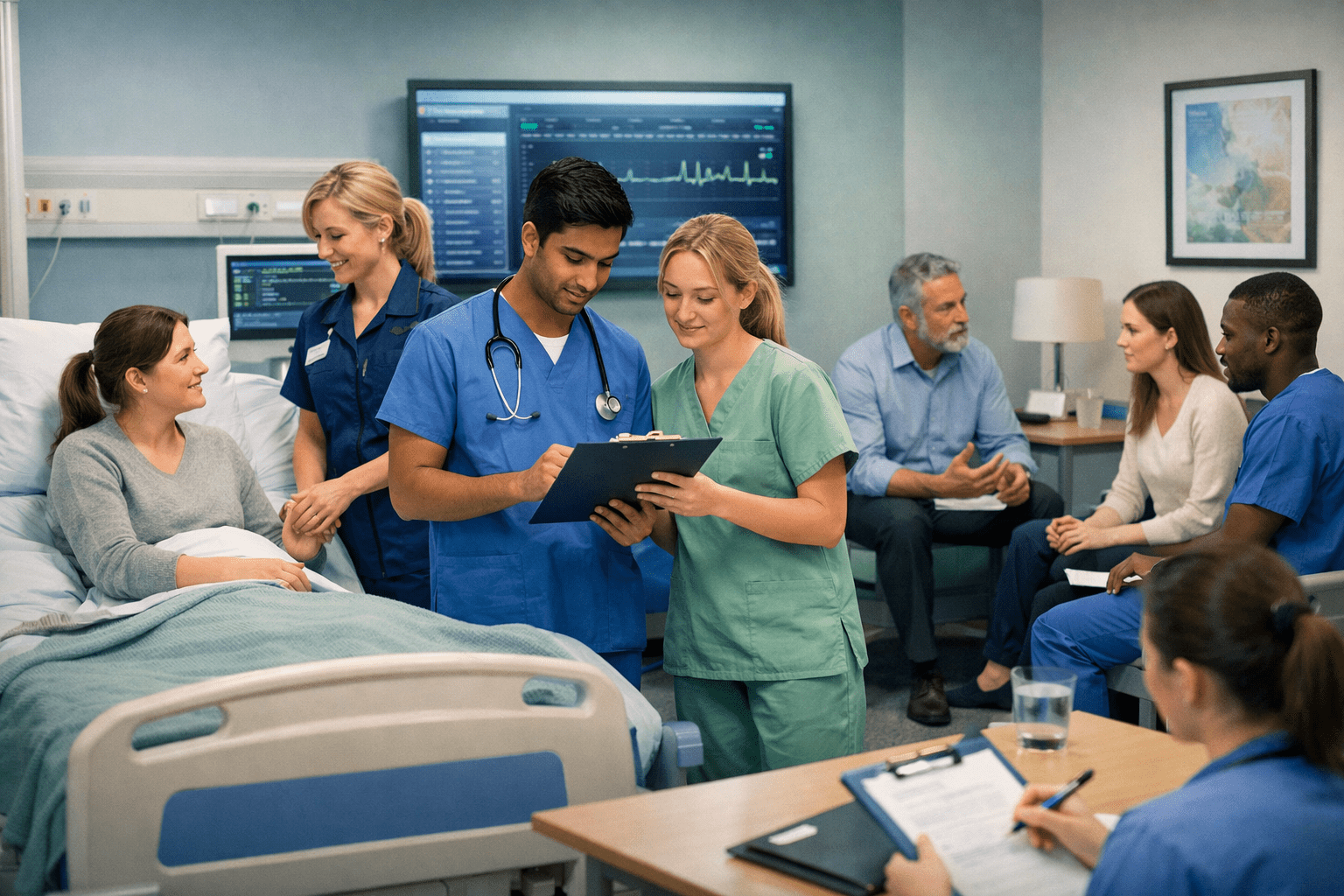 Mental Health Nursing Level 3 students learning patient care, therapeutic communication and clinical skills in a modern healthcare setting