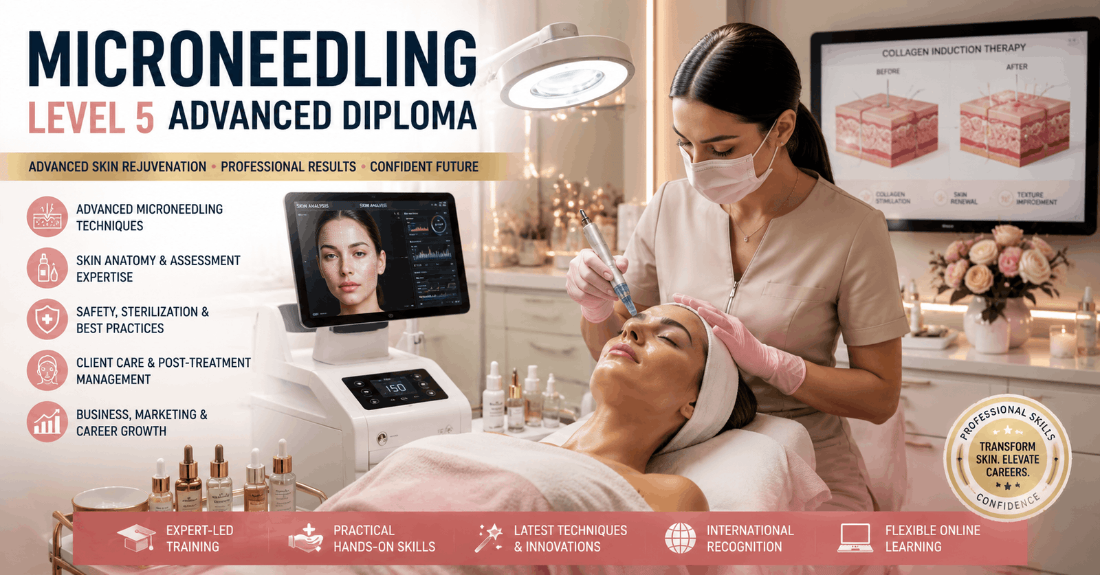 Professional microneedling treatment session in a modern aesthetic skincare clinic environment
