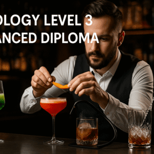 bartender practising mixology techniques with cocktails and bar tools – mixology course