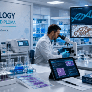Medical laboratory professionals studying tissue samples in a Pathology Advanced Diploma course