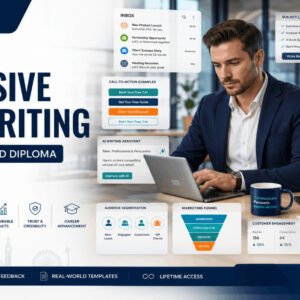 Professional Persuasive Email Writing course featuring email strategy, copywriting, business communication, and marketing tools.