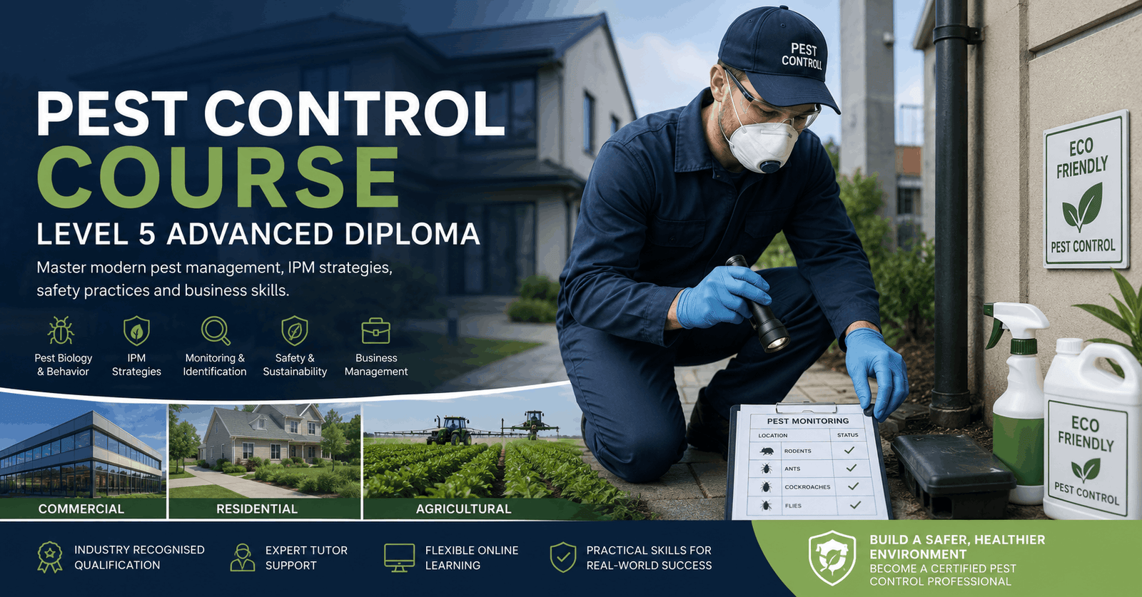 Technician performing pest inspection in a Pest Control Course Level 5 training environment