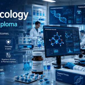 Pharmacology Advanced Diploma course showing modern drug research, laboratory science, and clinical pharmacology
