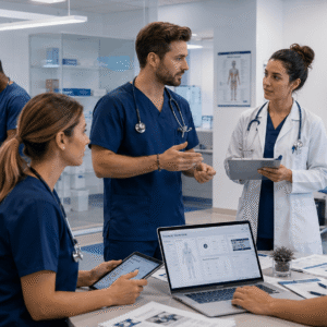 Healthcare professionals in clinical training during Physician Assistant Diploma practical learning session