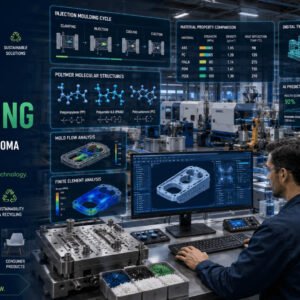 Plastic engineer designing polymer products using CAD and manufacturing systems during Plastic Engineering Diploma training.
