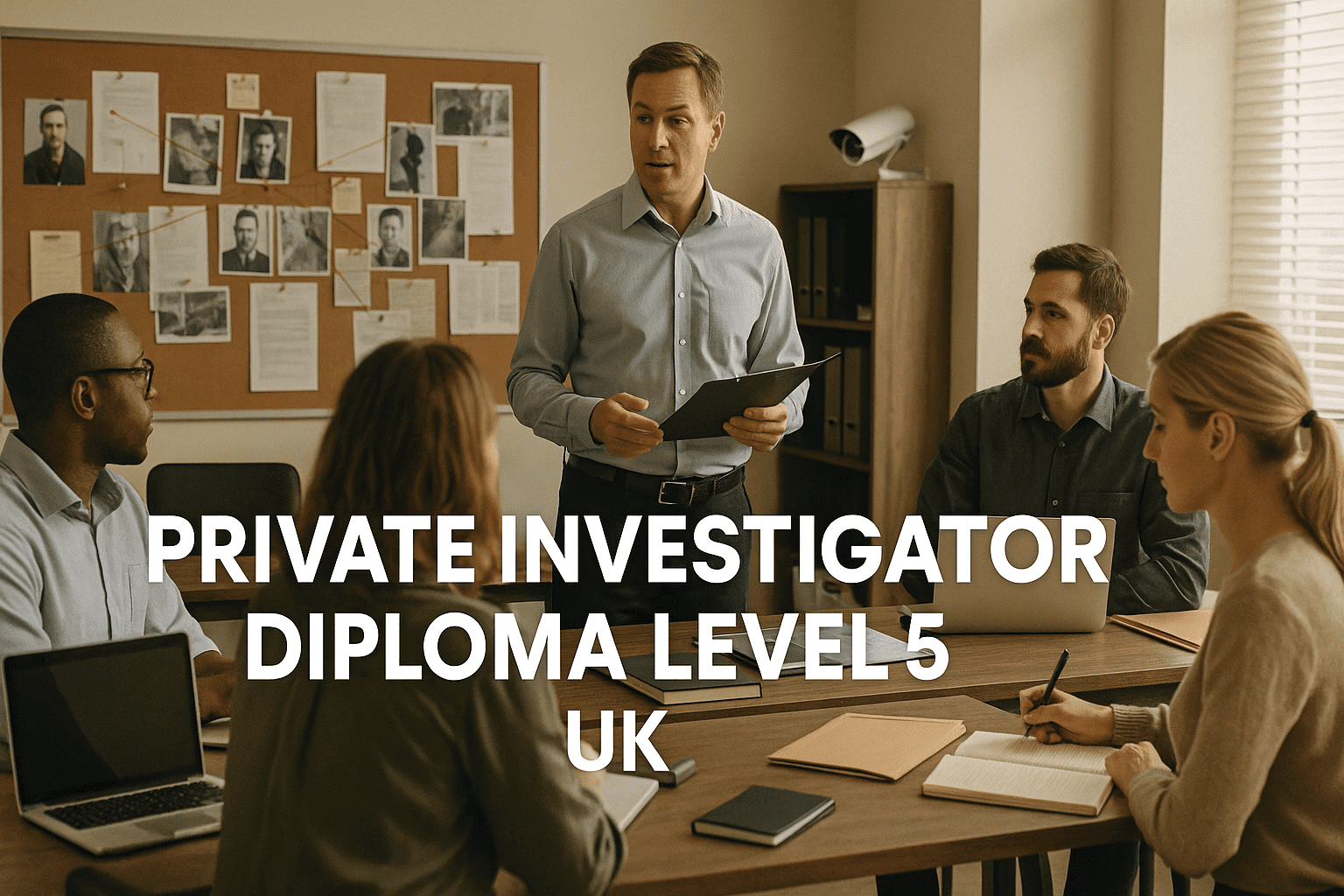 Private Investigator Diploma Level 5 students learning surveillance skills in a modern UK training room