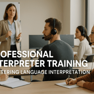 Professional Interpreter Training students practising live interpretation in a multilingual classroom.