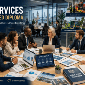 Public Services Diploma course showing public sector professionals in a modern governance and leadership setting