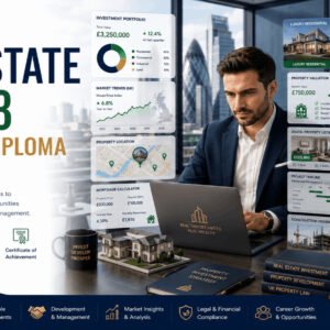 Professional Real Estate Diploma course featuring property investment, valuation, real estate development, and property management.