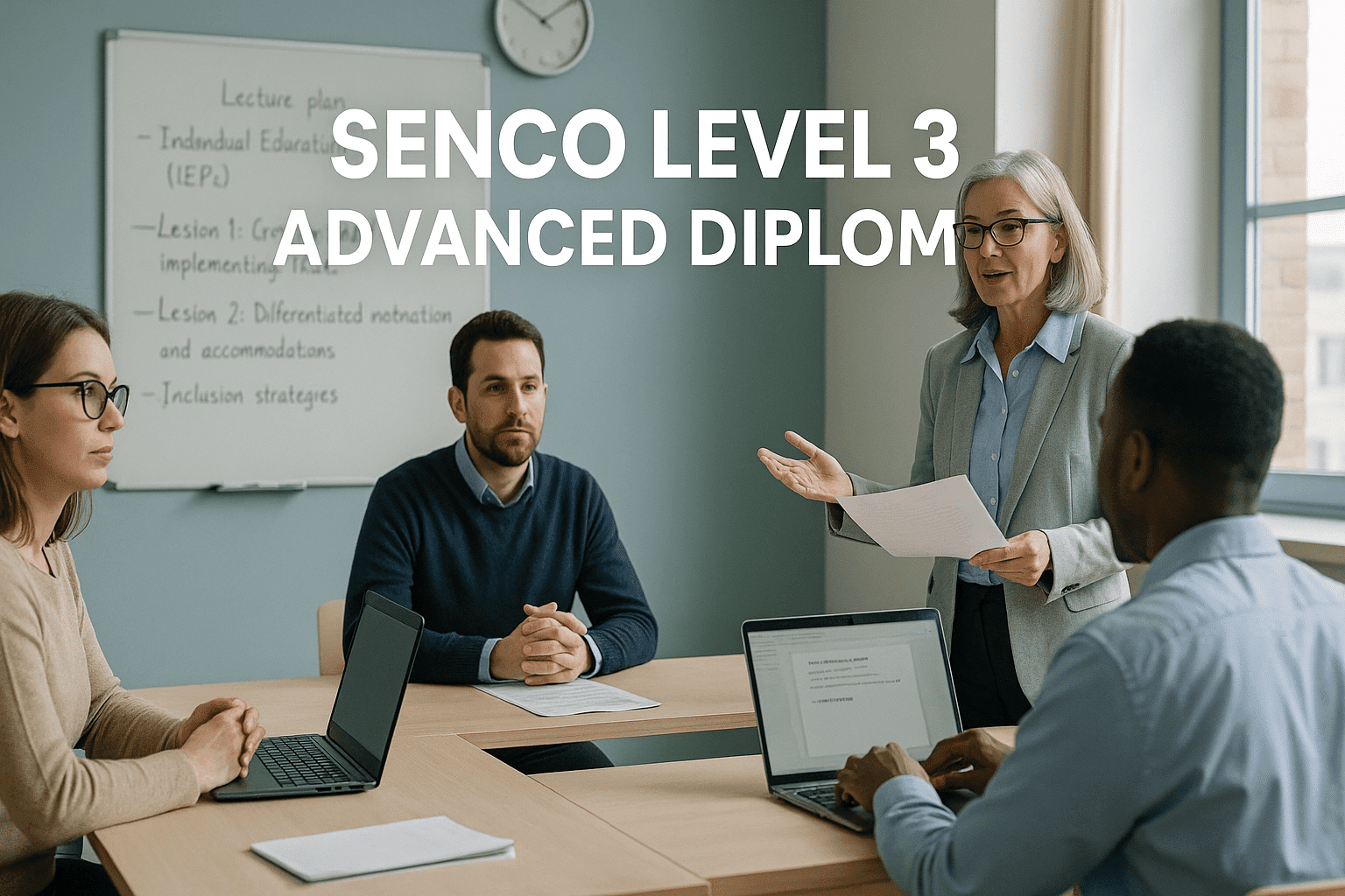 SENCO Level 3 Diploma training showing teachers learning SEND coordination in a UK classroom.