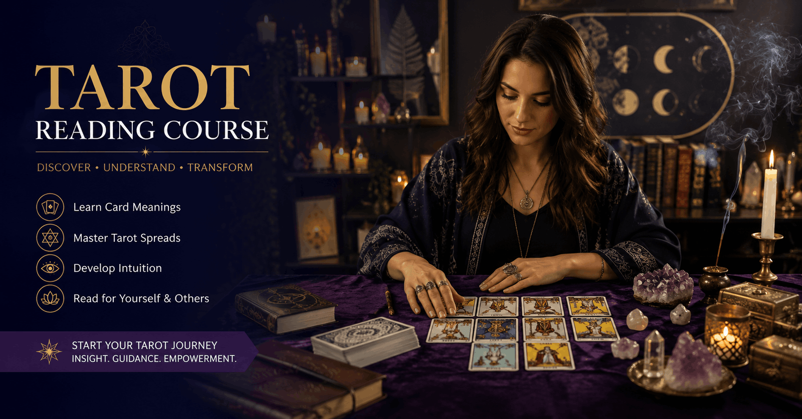 Mystical tarot reading setup for Tarot Reading Course online training and intuitive learning