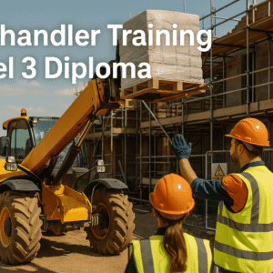 Telehandler training Level 3 Diploma showing operator using boom lift safely at construction site