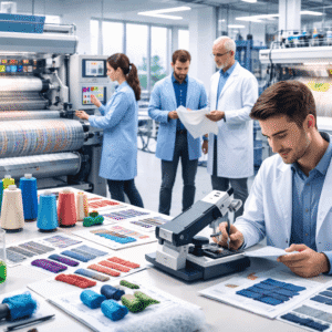 Textile Engineering Diploma training showing fabric production, textile machinery and quality testing in a modern textile lab