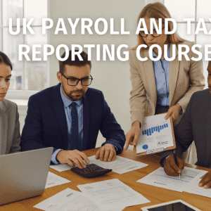 UK Payroll and Tax Reporting course showing finance professionals learning payroll processing and HMRC compliance.