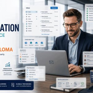 Professional Workplace Email Communication course featuring business emails, inbox management, collaboration, and email security.