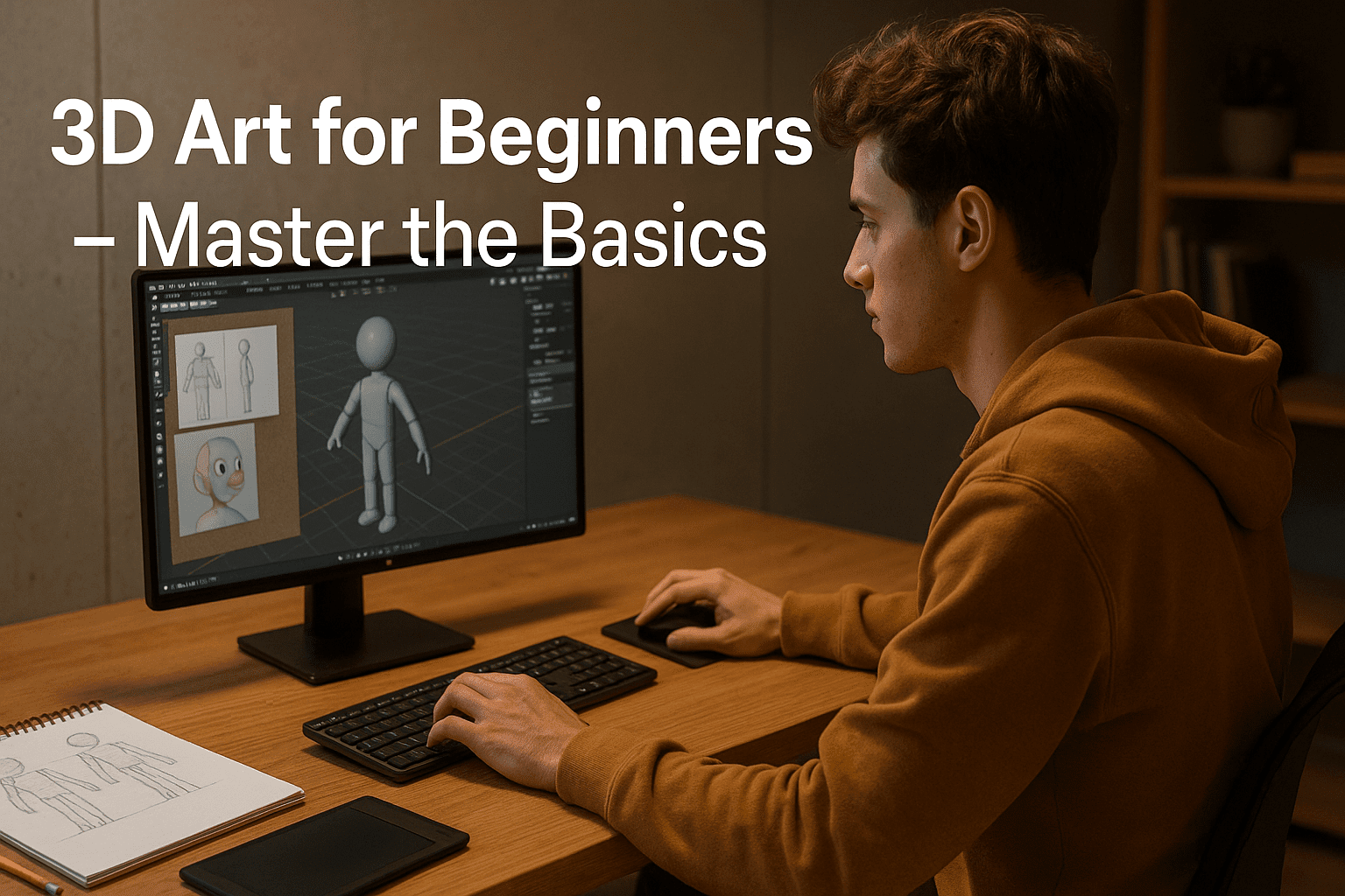 3D art for beginners learning 3D modelling and sculpting using Blender and ZBrush software.