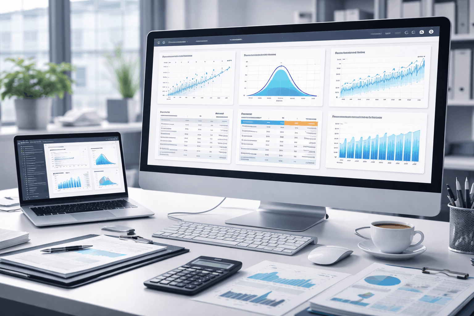 Advanced statistics diploma visual showing data analysis, probability models, regression charts, and statistical software