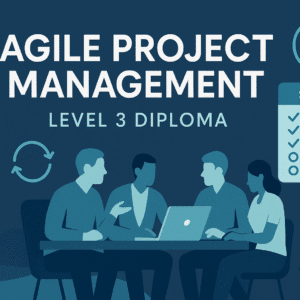 Agile Project Management Level 3 Diploma banner featuring Scrum boards, Kanban workflow, Agile charts, and team collaboration visuals.