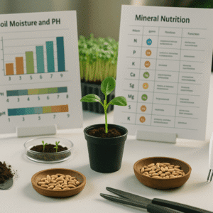 Agricultural Science course banner showing soil testing tools, seeds, plants and analysis charts in a modern learning setup.
