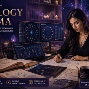 Professional astrologer analysing natal charts in Astrology Diploma training course