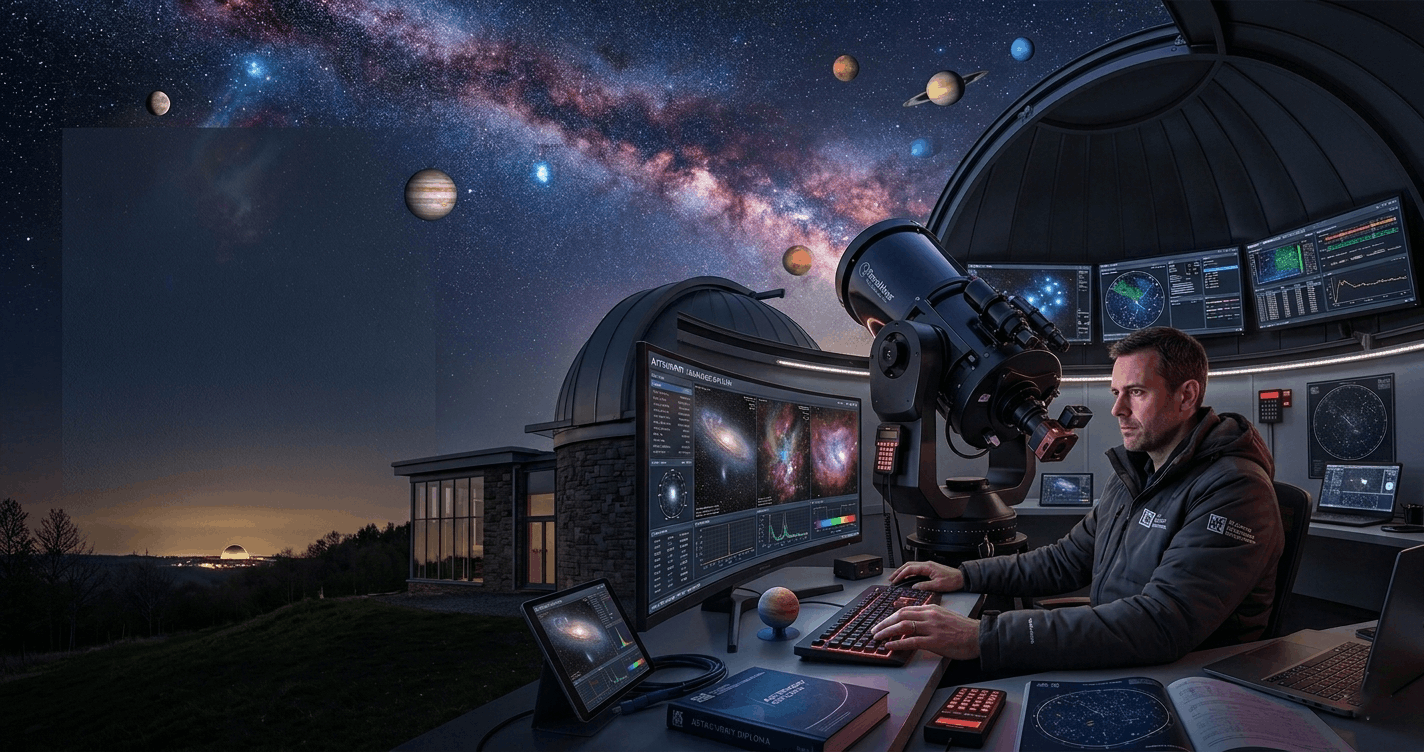 Astronomer observing galaxies and stars during Astronomy Advanced Diploma training