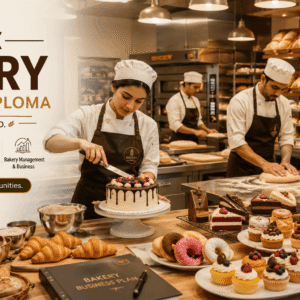 Students practising artisan baking in a Bakery Advanced Diploma professional kitchen classroom