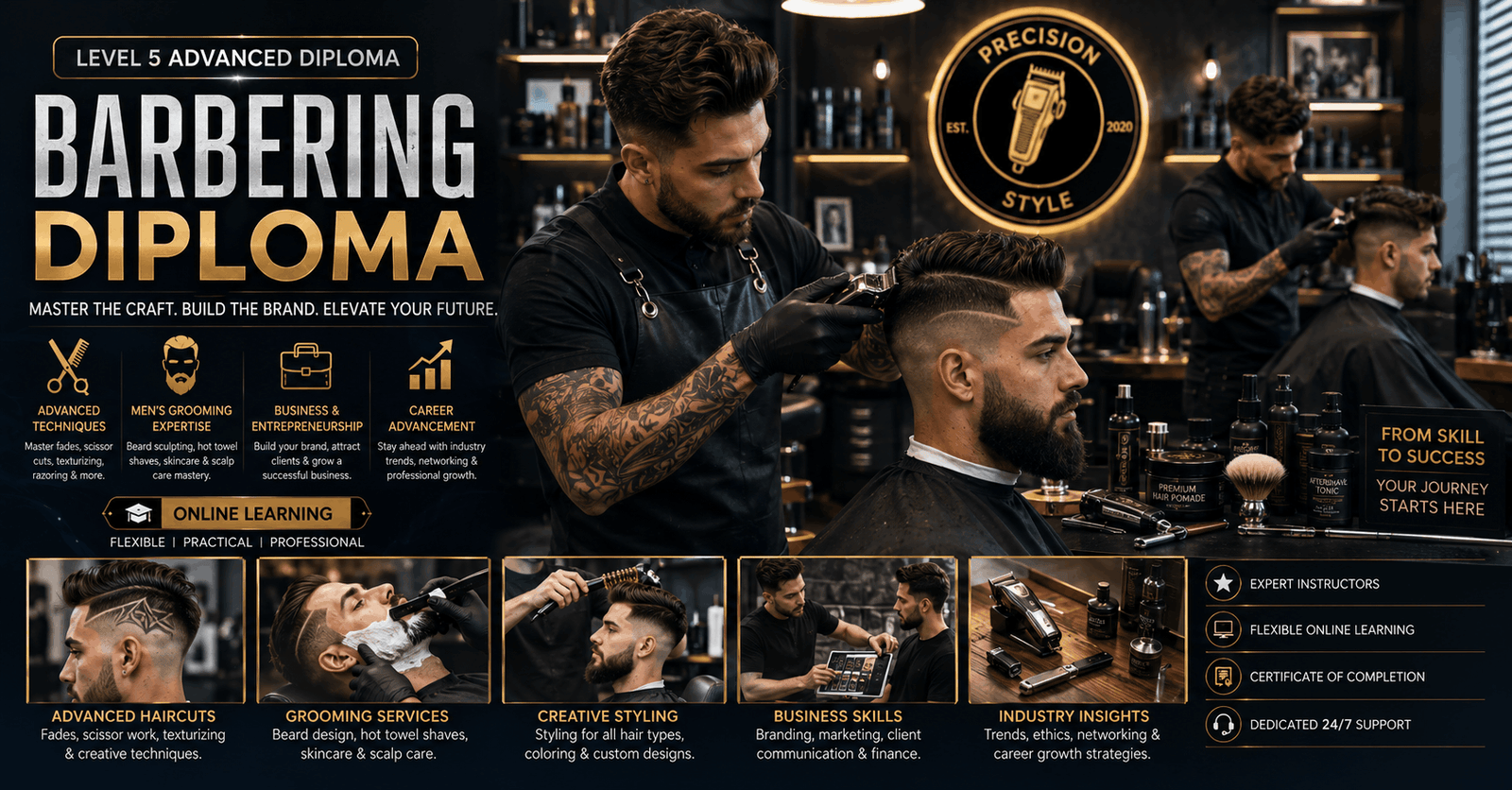 Barbering Diploma course featuring advanced haircutting and men's grooming techniques