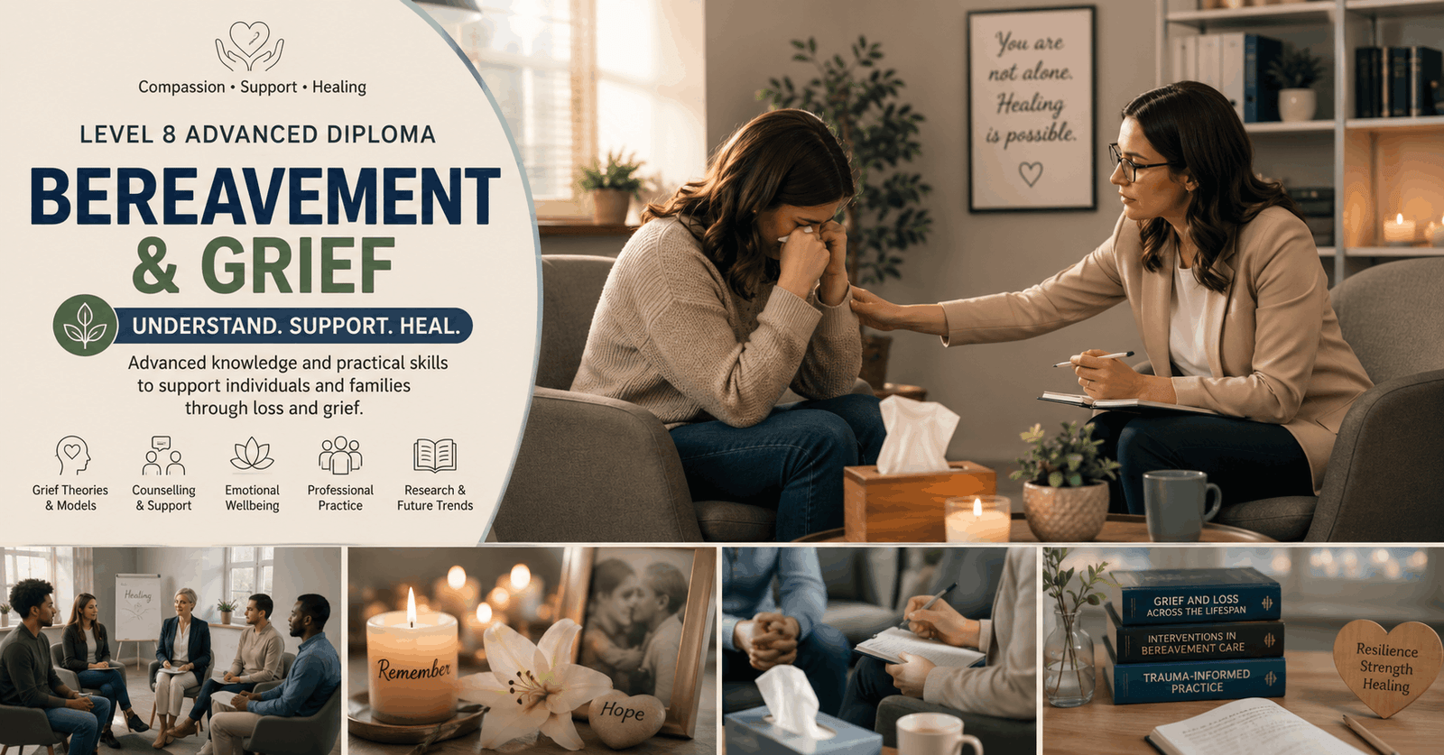 Professional grief counsellor supporting client during Bereavement and Grief therapy session