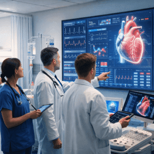 Cardiology Diploma Level 3 showing cardiology professionals analysing heart scans and ECG monitors