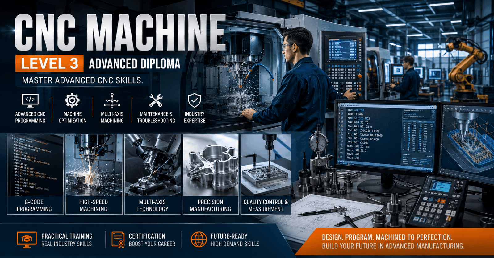 CNC Machine Diploma training with advanced CNC machining and programming systems