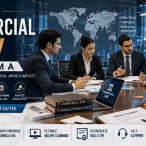 Legal professionals discussing contracts in a Commercial Law Diploma training environment