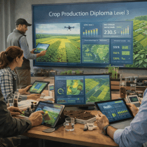 Professional crop production diploma Level 3 training showing smart farming, soil testing and crop management