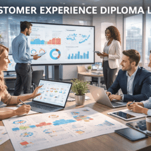 Customer Experience Diploma Level 3 showing professionals analysing customer data, managing teams, and improving customer journeys