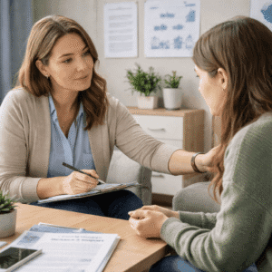 Domestic abuse worker providing professional victim support, safeguarding guidance, and trauma-informed care