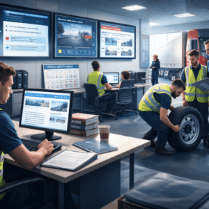 New professional drivers taking driver cpc training in a modern UK driving education and testing environment