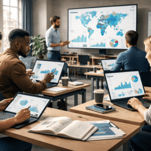 Economics Level 2 students analysing market structures, pricing strategies, and economic policy using charts and data