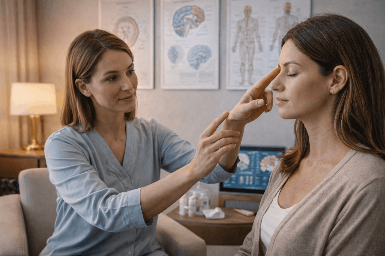 EFT practitioner guiding a client through tapping techniques during an EFT advanced diploma training session.