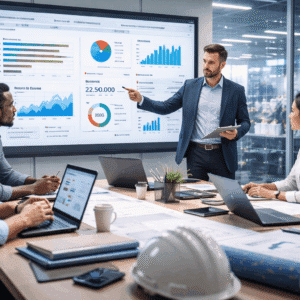 Engineering manager leading a technical team in a modern workplace for the Engineering Management Diploma Level 3.