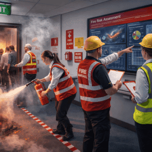 Professional fire marshal diploma Level 3 training showing fire drills, emergency response and safety leadership
