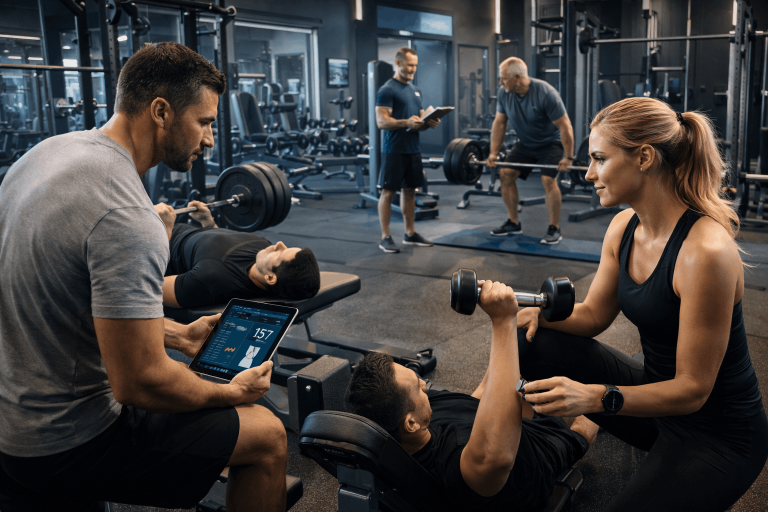 Fitness advanced diploma Level 3 showing personal training, strength exercises, fitness assessment, and coaching environment