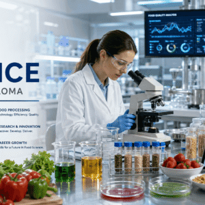 Scientists conducting advanced food analysis in a modern laboratory for a Food Science Course