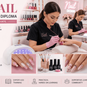 Gel Nail Course students creating professional gel nail designs in a modern beauty salon environment