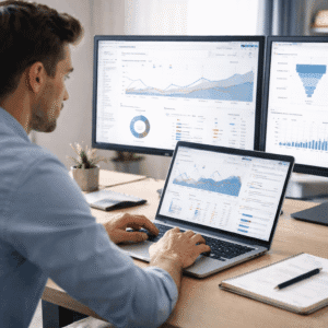 Digital marketing professional analysing dashboards and reports as part of the Google Analytics Advanced Diploma Level 3