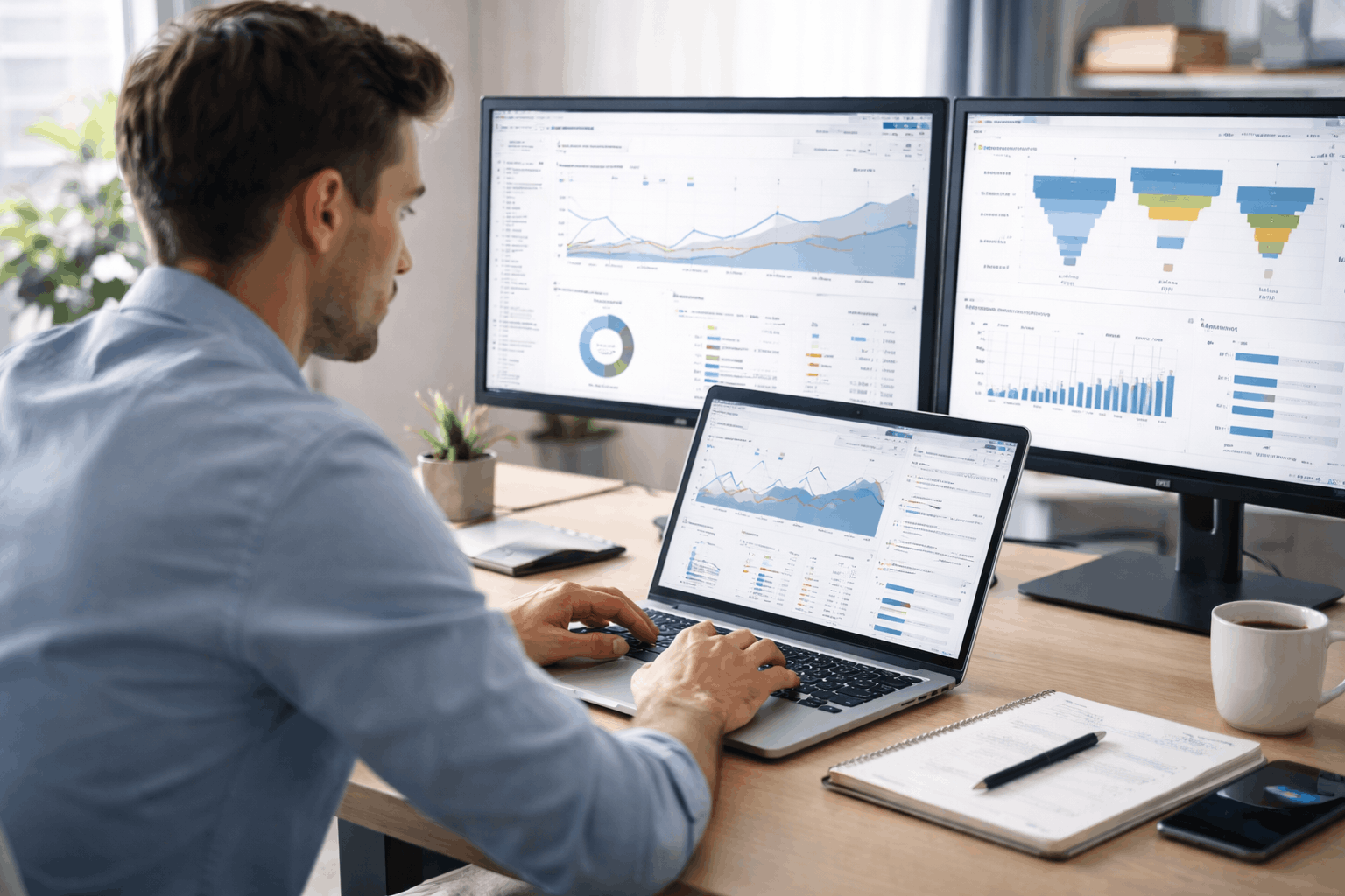 Digital marketing professional analysing dashboards and reports as part of the Google Analytics Advanced Diploma Level 3