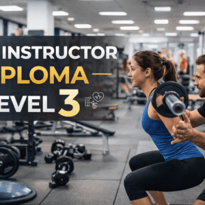 Personal trainer coaching a client in a modern gym for a gym instructor diploma Level 3 course