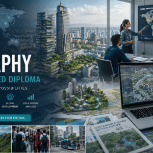 Human Geography Diploma course showing urban development, migration mapping, and global geographic analysis