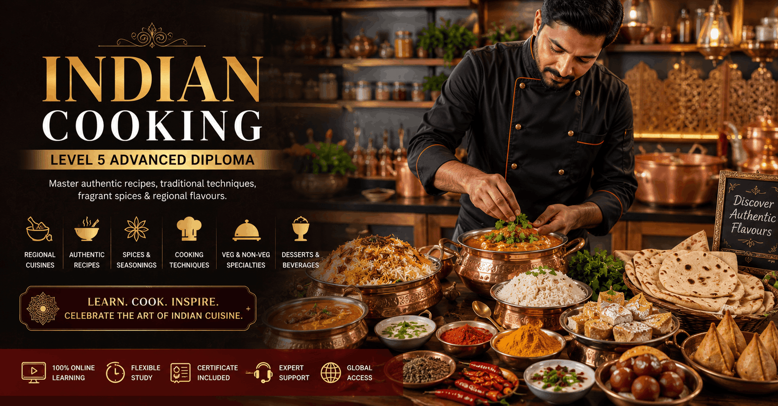 Professional chef preparing authentic regional dishes in an Indian Cooking Course kitchen environment