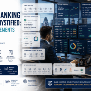 Professional Investment Banking Operations course featuring trade lifecycle, settlements, compliance, derivatives, and financial markets.